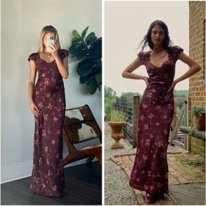 Free People Butterfly babe Lace Floral Dress Size Small Floral Burgundy Bias